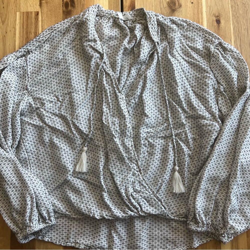 Lou & Grey for LOFT Printed Tassel Tie Blouse Women’s XS